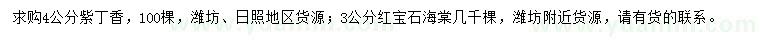 求購4公分紫丁香、3公分紅寶石海棠