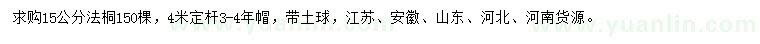 求購15公分法桐