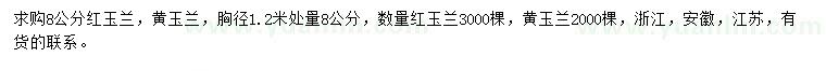 求購胸徑1.2米處量8公分紅玉蘭、黃玉蘭