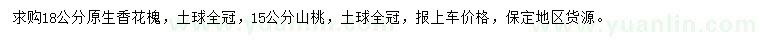 求購18公分香花槐、15公分山桃