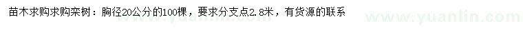 求購胸徑20公分欒樹