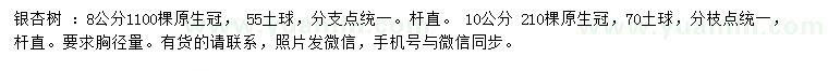 求購(gòu)8、10公分銀杏樹