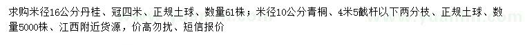 求購米徑16公分丹桂、10公分青桐