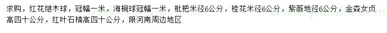 求購紅花繼木球、枇杷、桂花等