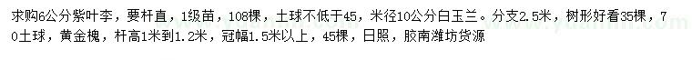 求購紫葉李、白玉蘭、黃金槐