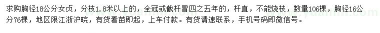 求購胸徑16、18公分女貞