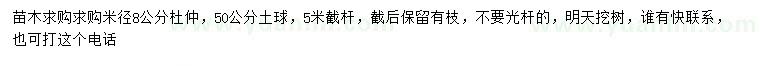 求購米徑8公分杜仲
