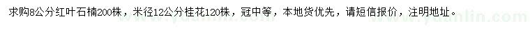 求購8公分紅葉石楠、米徑12公分桂花