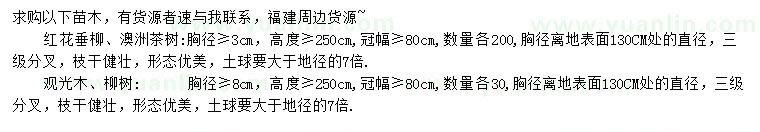 求購紅花垂柳、澳洲茶樹、觀光木等