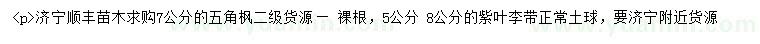 求購7公分五角楓、5、8公分紫葉李