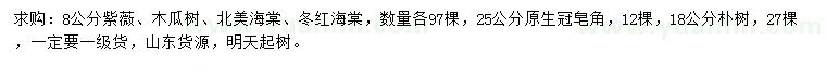 求購紫薇、木瓜樹、北美海棠等