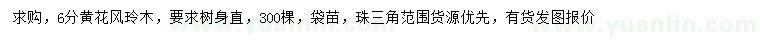 求購6公分黃花風(fēng)玲木