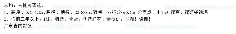 求購20-2公分古樁雞蛋花
