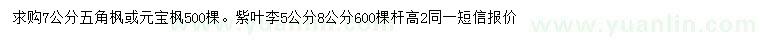 求購(gòu)五角楓、元寶楓、紫葉李