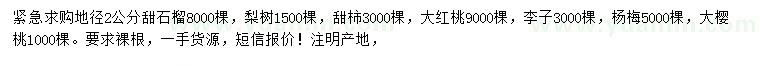 求購甜石榴、梨樹、甜柿等