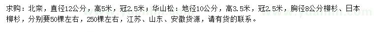 求購北欒、華山松、柳杉等