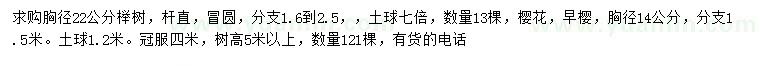 求購胸徑22公分櫸樹、14公分櫻花