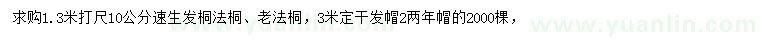 求購(gòu)1.3米打尺10公分速生法桐、老法桐