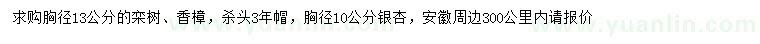 求購欒樹、香樟、銀杏