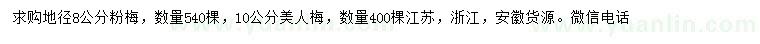 求購(gòu)地徑8公分粉梅、10公分美人梅