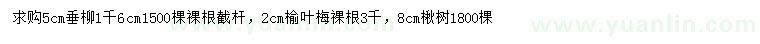 求購垂柳、榆葉梅、楸樹