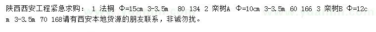 求購(gòu)米徑15公分法桐、米徑10、12公分欒樹(shù)