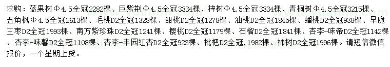 求購藍果樹、巨紫荊、梓樹等