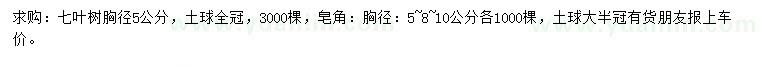 求購(gòu)胸徑5公分七葉樹(shù)、5、8、10公分皂角