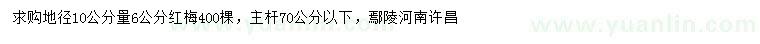 求購地徑10公分紅梅