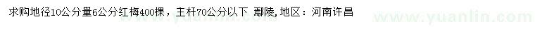 求購地徑10公分量6公分紅梅