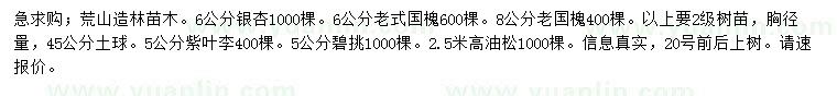 求購銀杏、老式國槐、紫葉李等 
