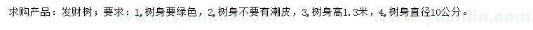 求購高1.3米發(fā)財(cái)樹