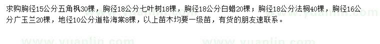 求購五角楓、七葉樹、白蠟等