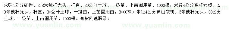 求購紅櫸、高桿女貞、黃山欒