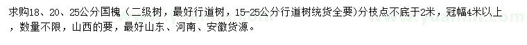 求購(gòu)18、20、25公分國(guó)槐