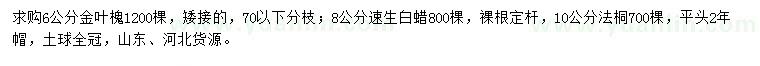 求購(gòu)金葉槐、速生白蠟、法桐