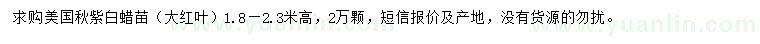 求購高1.8-2.3米美國秋紫白蠟苗（大紅葉）