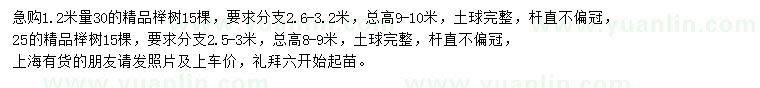 求購1.2米量25、30公分精品櫸樹