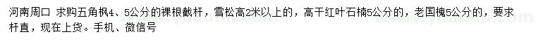 求購五角楓、雪松、高桿紅葉石楠等