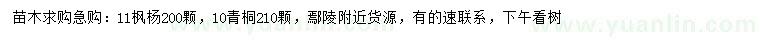 求購11公分楓楊、10公分青桐