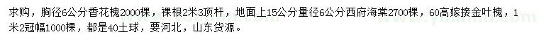 求購香花槐、西府海棠、金葉槐