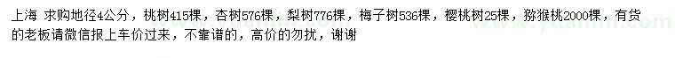 求購桃樹、杏樹、梨樹等
