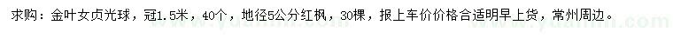 求購冠1.5米金葉女貞球