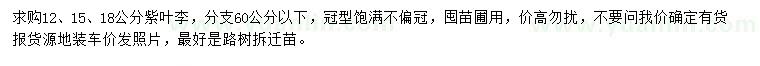 求購12、15、18公分紫葉李