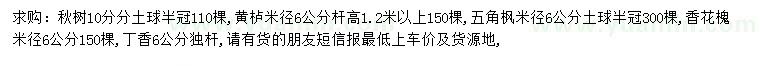 求購秋樹、黃櫨、五角楓等
