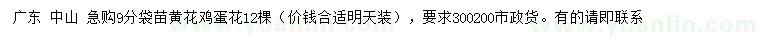 求購9公分黃花雞蛋花