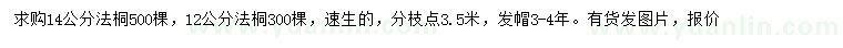 求購(gòu)12、14公分法桐
