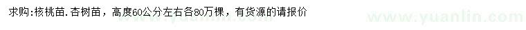 求購高60公分左右核桃苗、杏樹苗