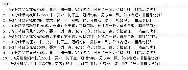 求購藍(lán)花楹、黃花風(fēng)鈴木、黃槐等