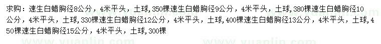 求購胸徑8、9、10、12、13、15公分速生白蠟
